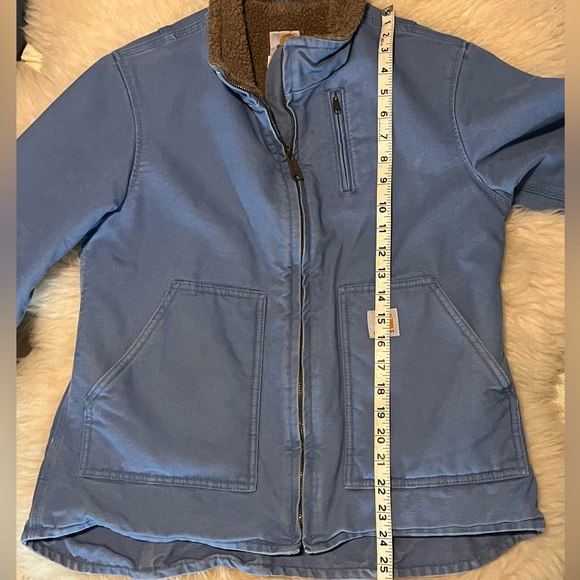 *Rare Carhartt Light Blue Sandstone Canvas Sherpa Coat - Picture 7 of 10